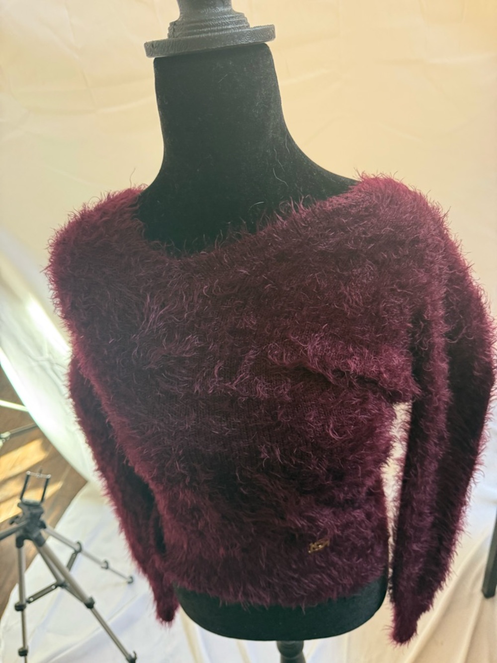 bebe Fuzzy Wine Crewneck Sweater